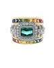 Green Tourmaline, Rainbow Sapphire and Diamond Ring